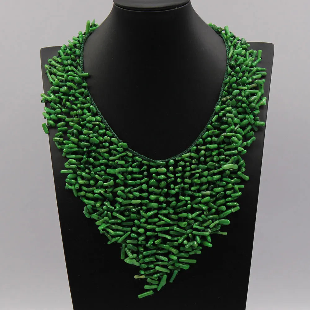 GG 18" Handwork Green Coral Chips Chokers