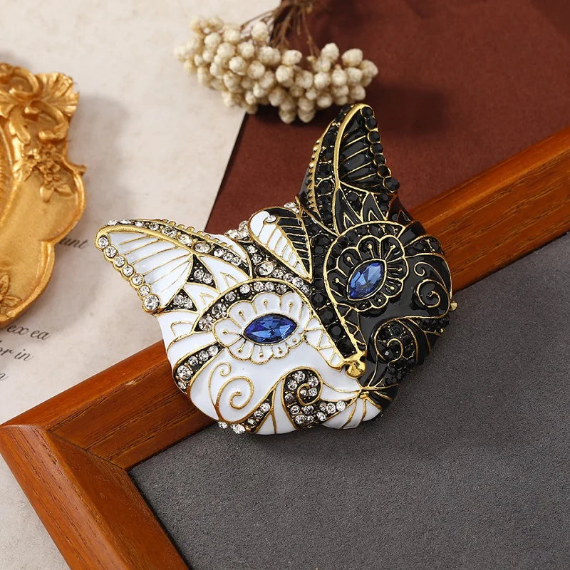 Wuli&baby Multicolor Enamel Cat Head Brooches