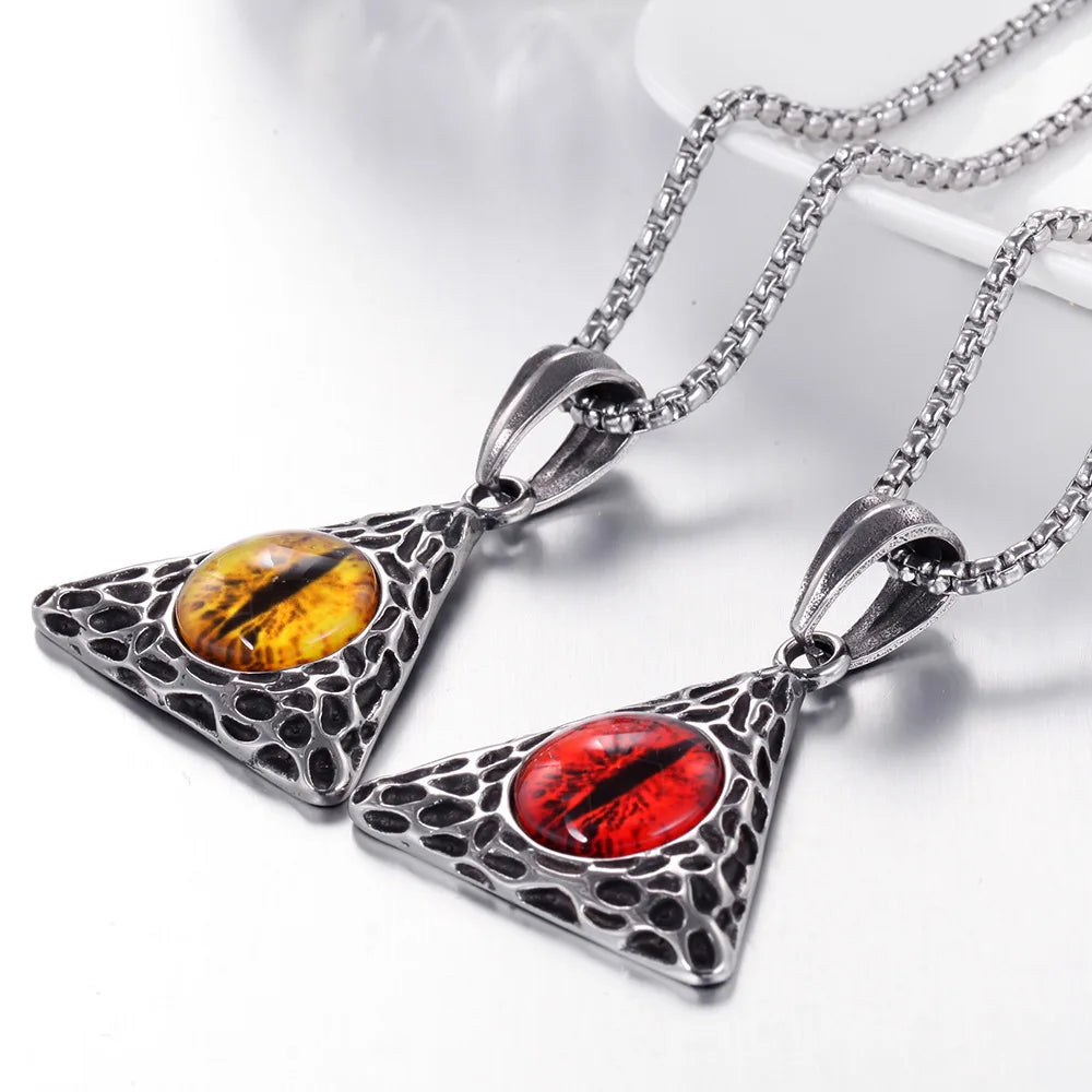 Gothic Red Devil Eye Triangle Pendant Necklace