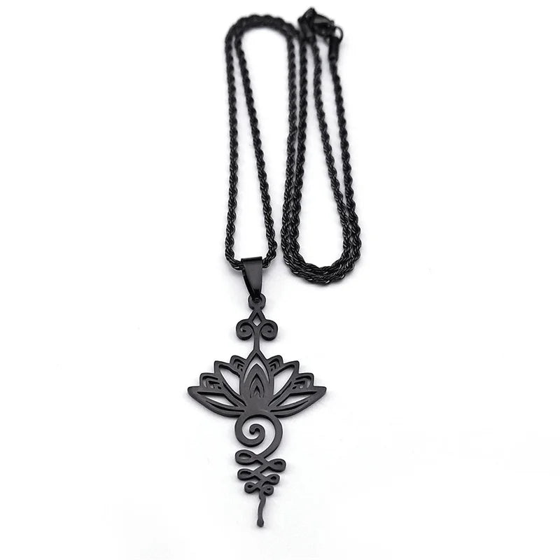 Artistic Lotus Flower Pendant Necklace - Stainless Steel Healing Chakra Necklaces