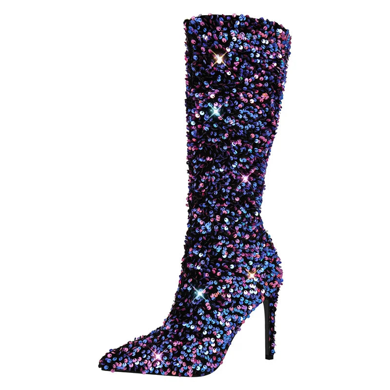 OnlyMaker Winter Glitter Stiletto High Heel Boots