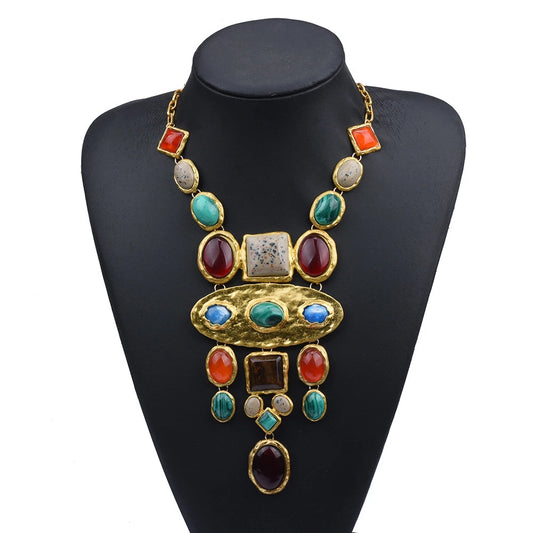 Vintage Statement Baroque Colorful Geometric Necklace