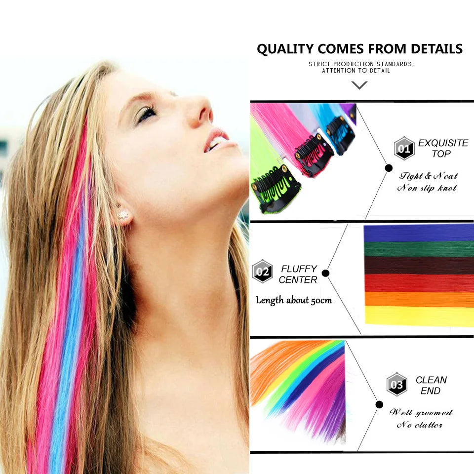 10Packs Straight Colored Clip-In Hair One Piece Long Synthetic Rainbow 22 Inchhair ex