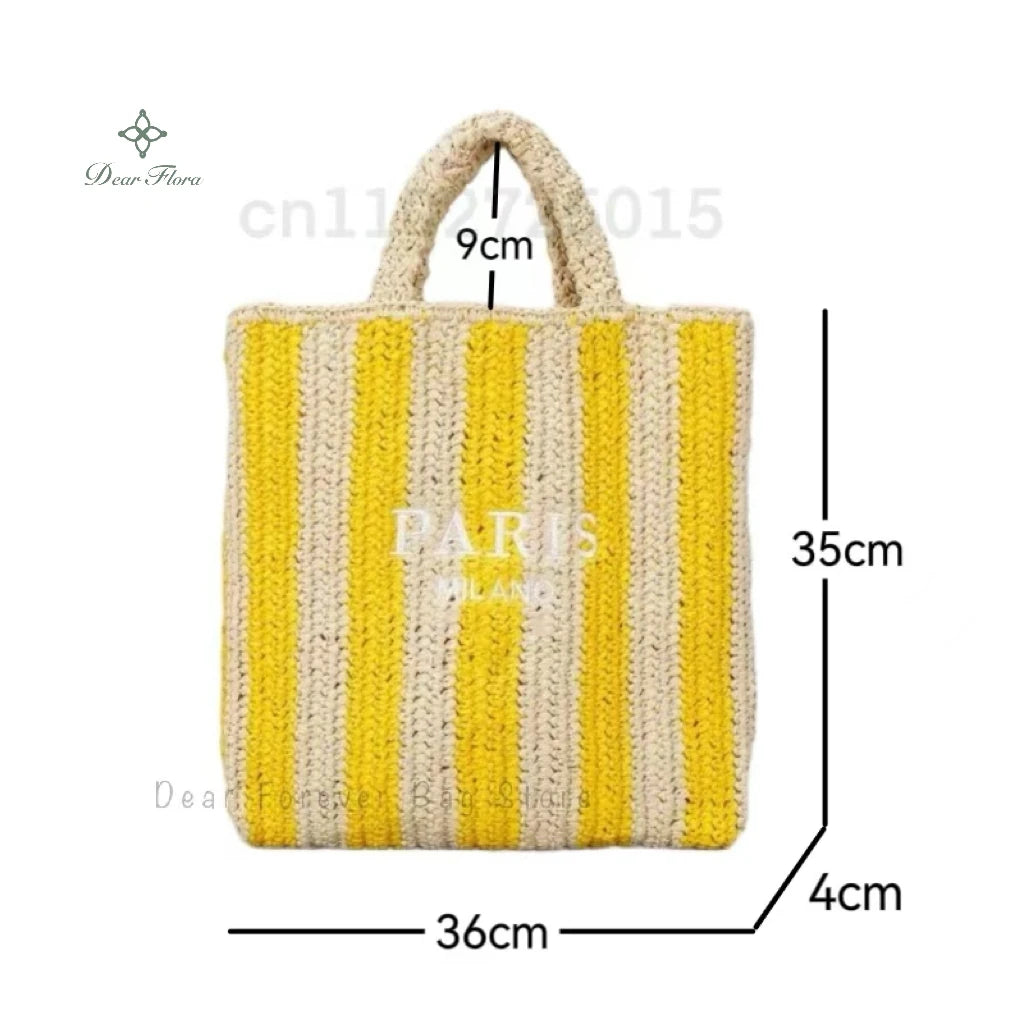 Fashion Striped Beach Straw Knitting Shoulder Bag
