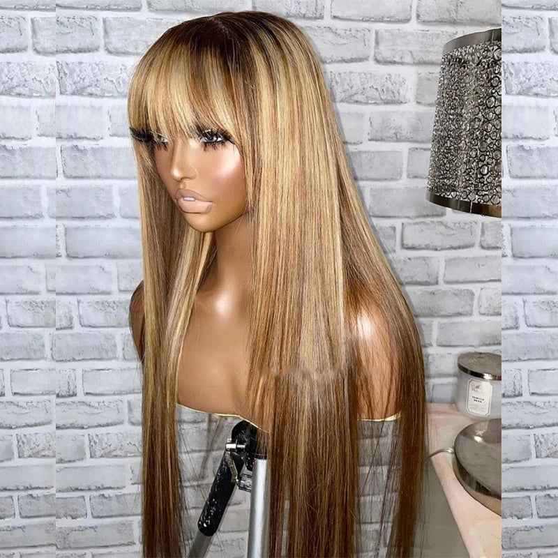 Eversilky Lace Front Human Hair Wigs with Bangs & Highlights