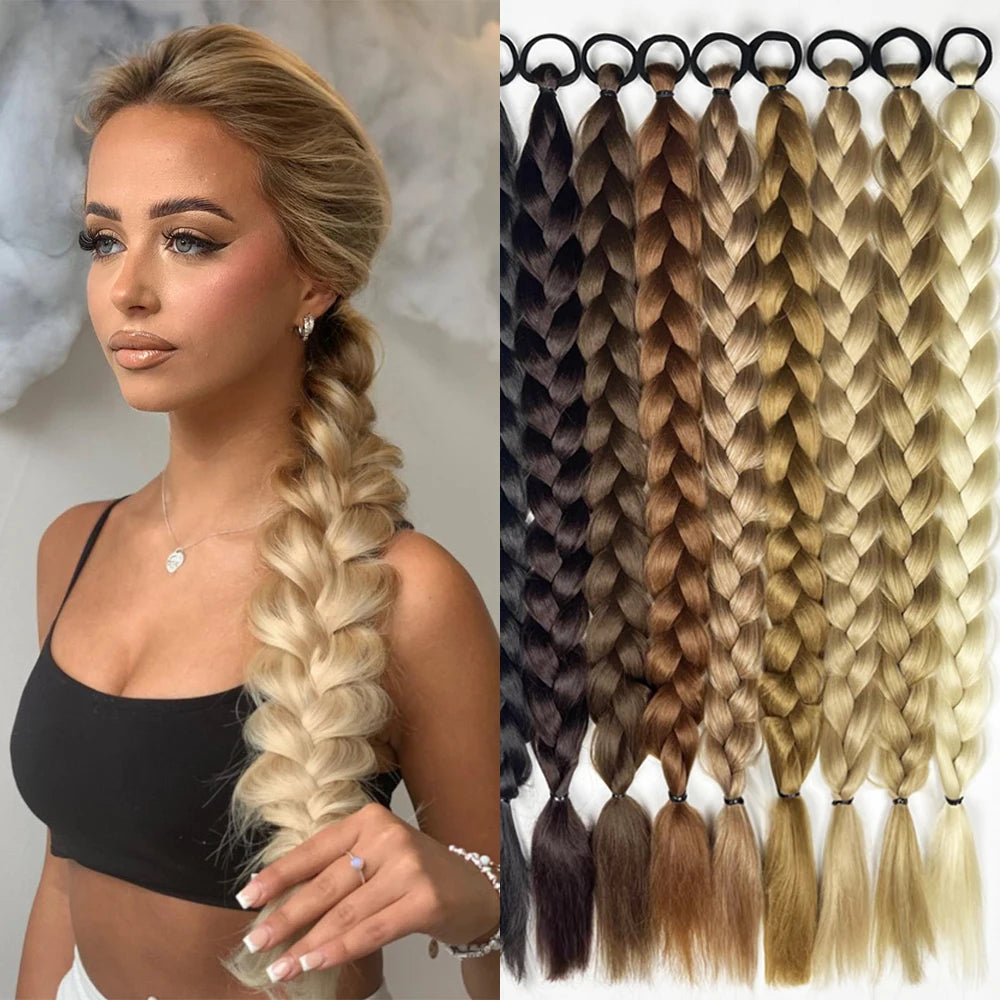 Synthetic Long Twist Braid Ponytail Extensions With Rubber Band - 24 Inch