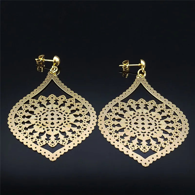 Fashion Bohemia Stainless Steel Flower Earrings - E9144