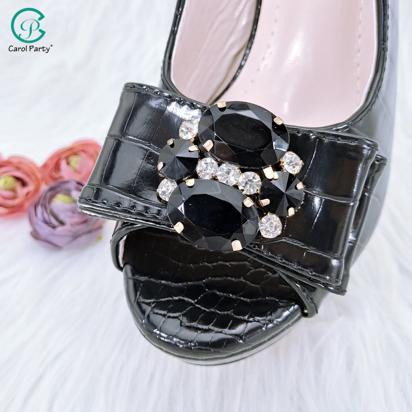 QSGFC Black Open Toe High Heel Shoes And Bags