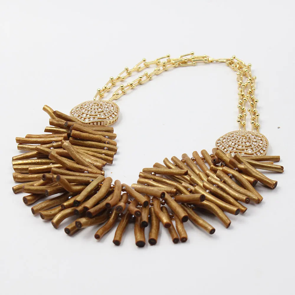G-G 3 Rows Yellow Coral Gold Plated Chain Necklace C