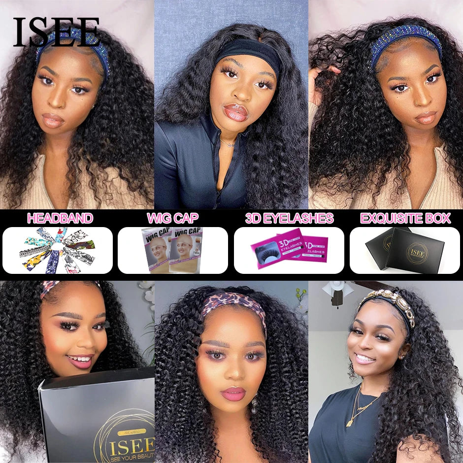 Kinky Curly Women's Headband Wig - ISEE HAIR Scarf Wig