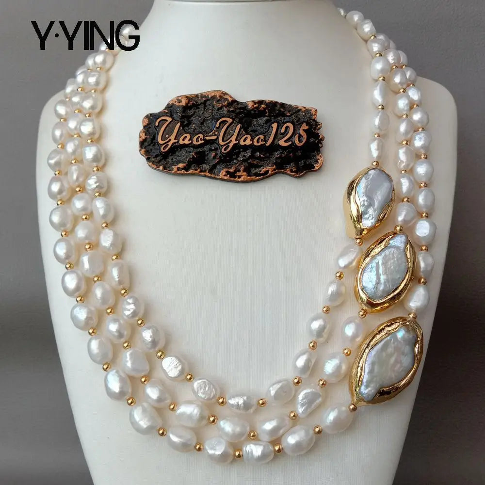 Y·YING 20" 3 rows Cultured Baroque Pearl Necklace