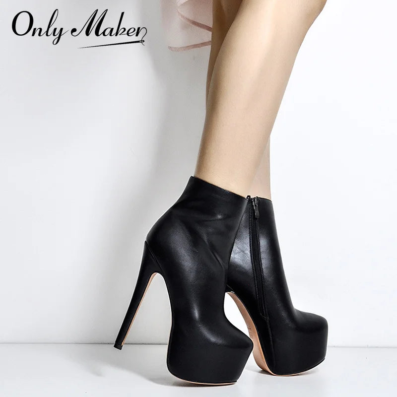 Onlymaker Ankle Boots Black - Handcrafted Rounded Toe