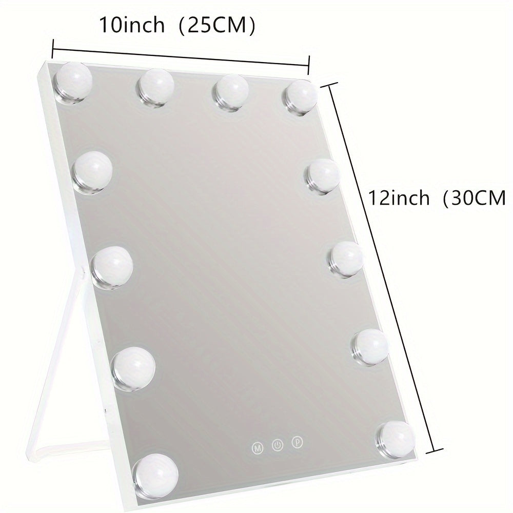 Vanity Mirror with Lights, 12"Hollywood Lighted Makeup Mirror with 3 Color Modes Touch Control for Bedroom, White