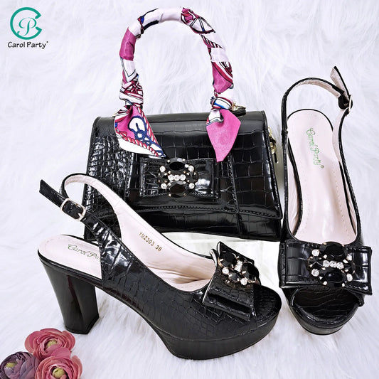 QSGFC Black Open Toe High Heel Shoes And Bags
