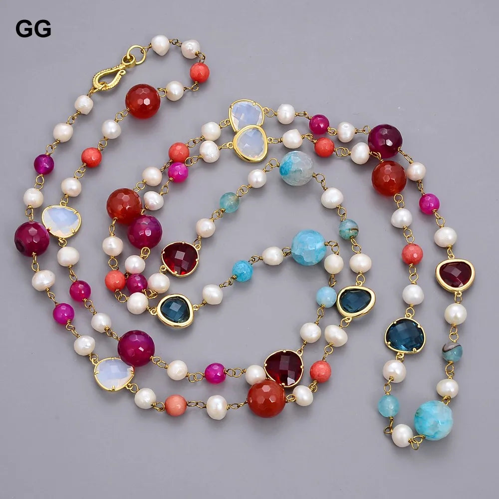 GuaiGuai Jewelry 56"l Multi Color Agate Crystal Long Necklace