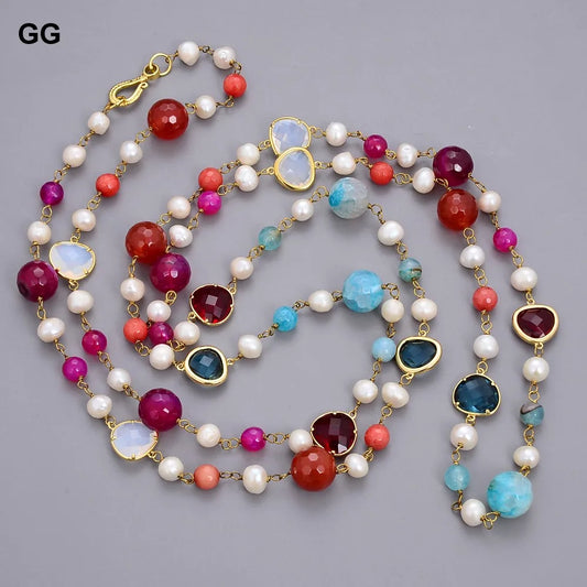 GuaiGuai Jewelry 56"l Multi Color Agate Crystal Long Necklace