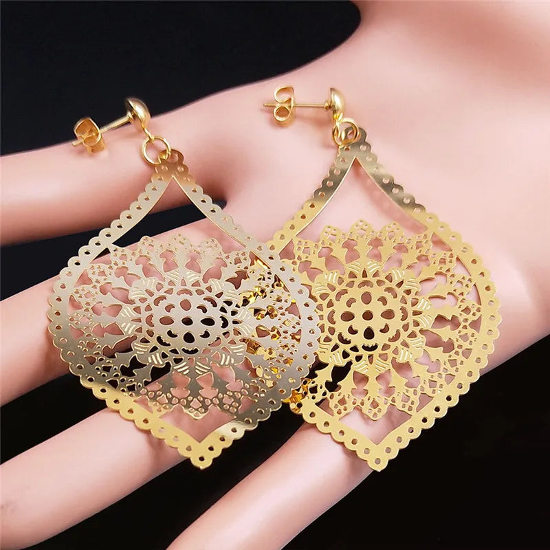 Fashion Bohemia Stainless Steel Flower Earrings - E9144