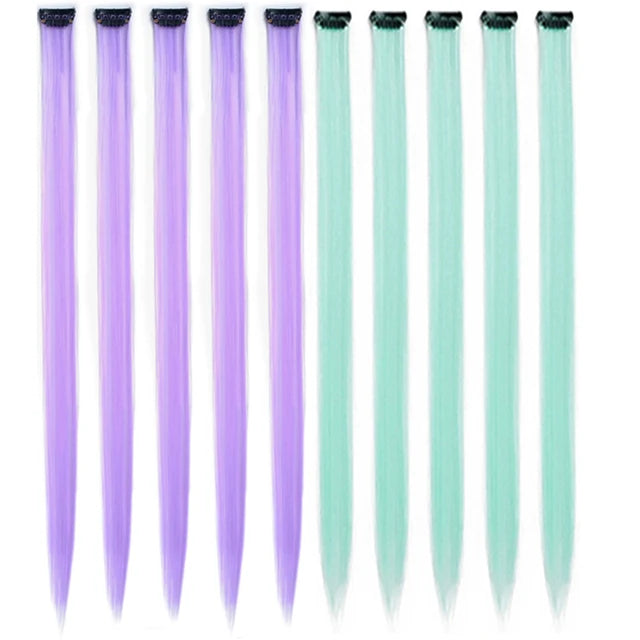 10Packs Straight Colored Clip-In Hair One Piece Long Synthetic Rainbow 22 Inchhair ex