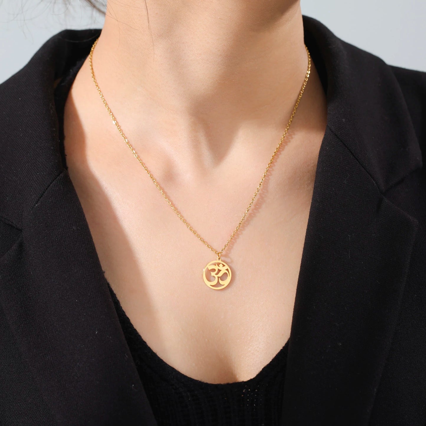 Dawapara India Tamil Om Symbol with Trident Pendant Stainless Steel Necklace