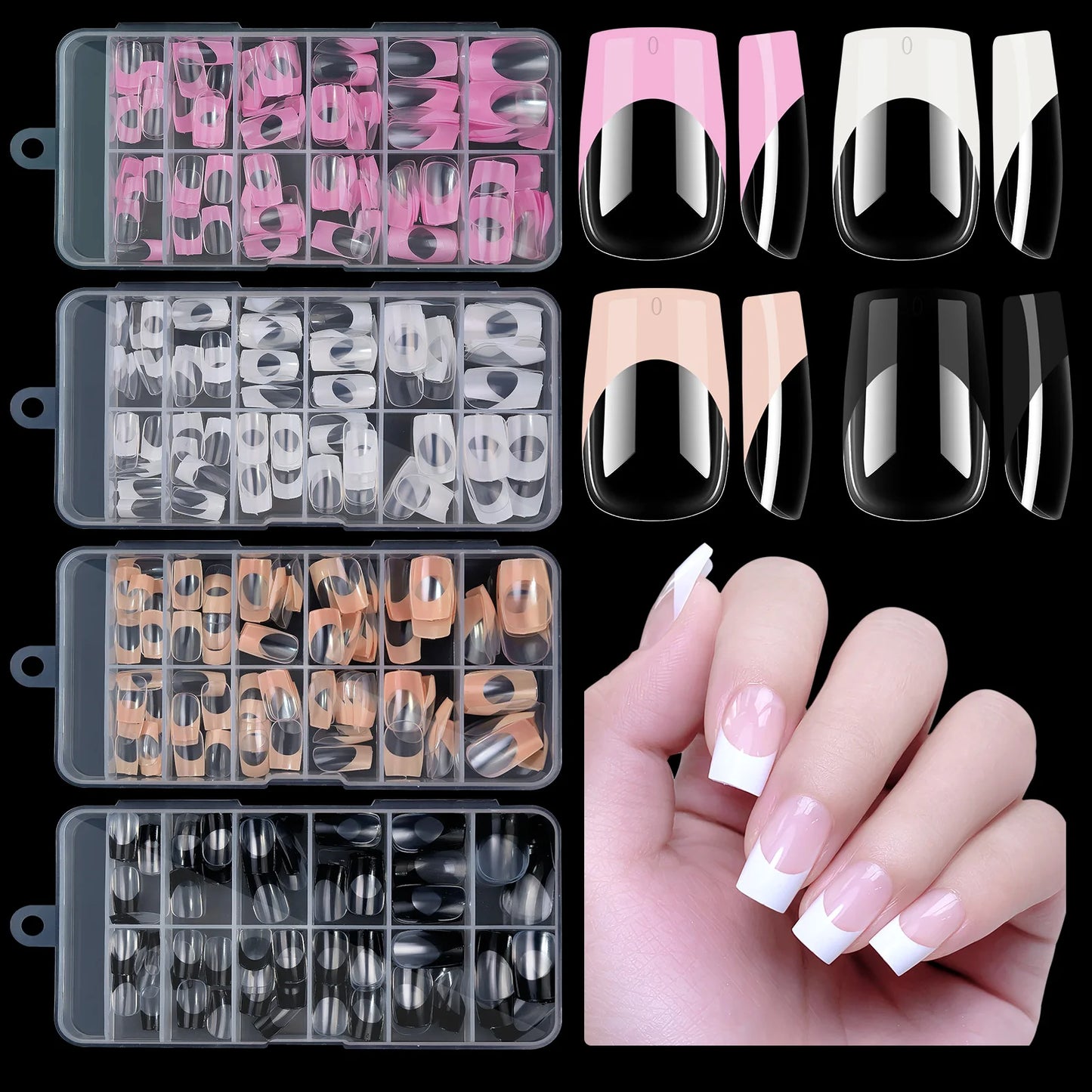 120pcs/box Acrylic French False Nails Medium Length