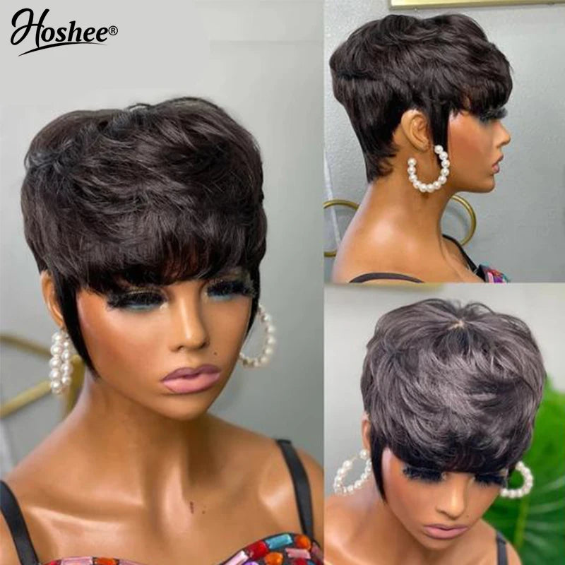Colored Short Pixie Cut Human Hair Wigs - Glueless Wear And Go
