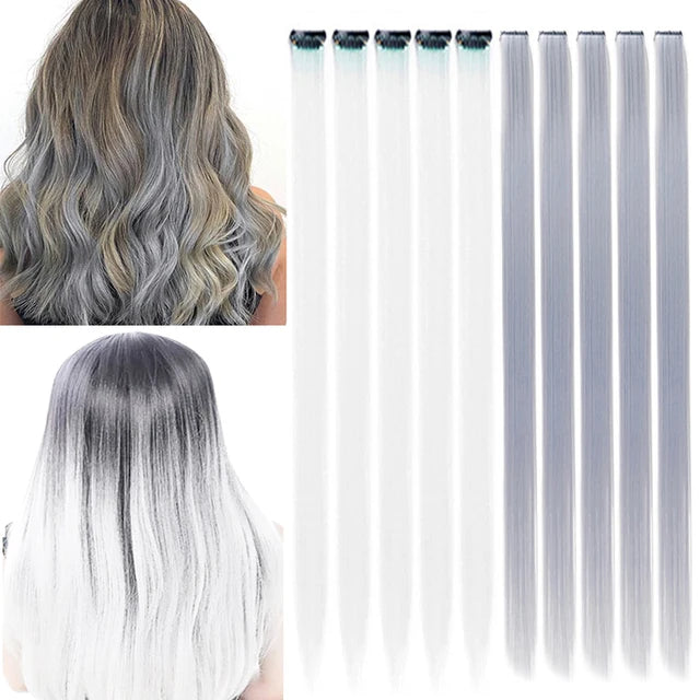 10Packs Straight Colored Clip-In Hair One Piece Long Synthetic Rainbow 22 Inchhair ex