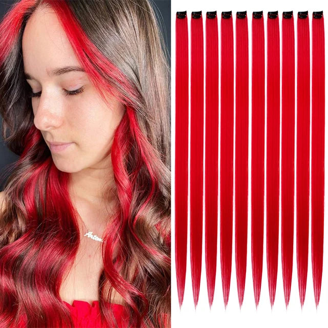 10Packs Straight Colored Clip-In Hair One Piece Long Synthetic Rainbow 22 Inchhair ex