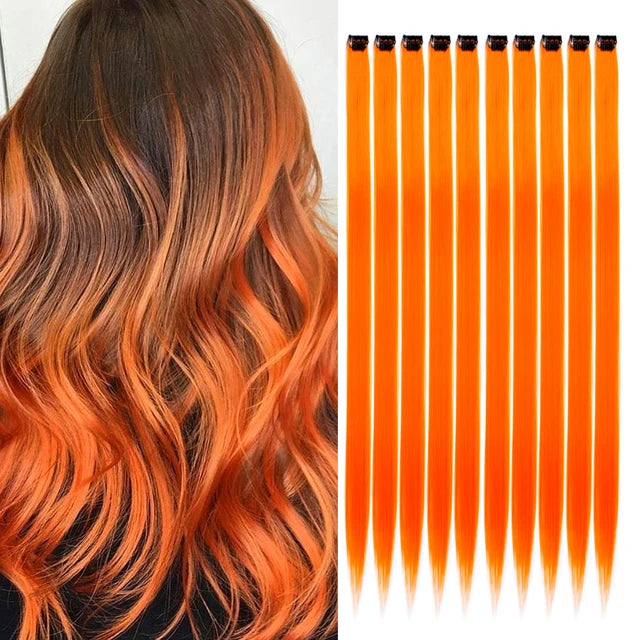 10Packs Straight Colored Clip-In Hair One Piece Long Synthetic Rainbow 22 Inchhair ex