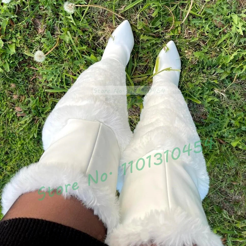 White Fur Wrap Over-knee Boots