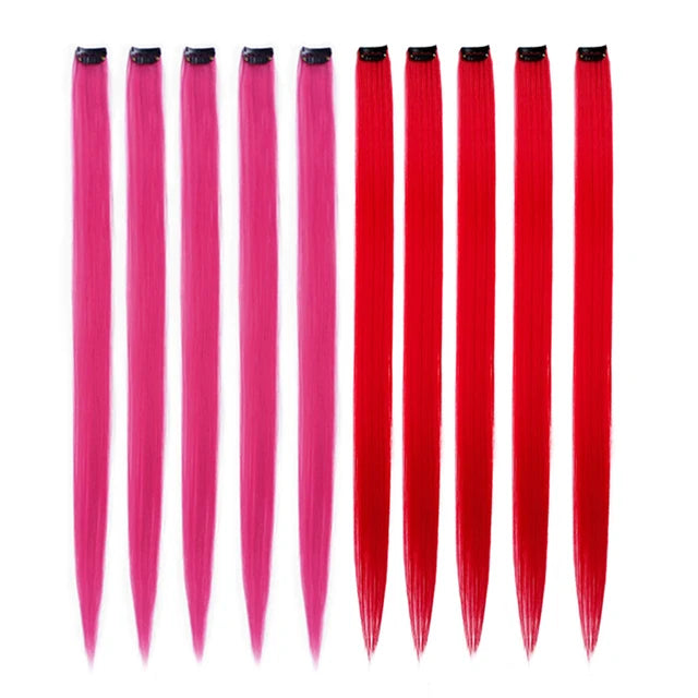 10Packs Straight Colored Clip-In Hair One Piece Long Synthetic Rainbow 22 Inchhair ex