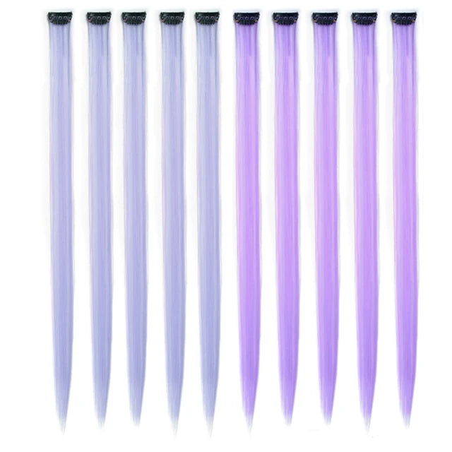 10Packs Straight Colored Clip-In Hair One Piece Long Synthetic Rainbow 22 Inchhair ex