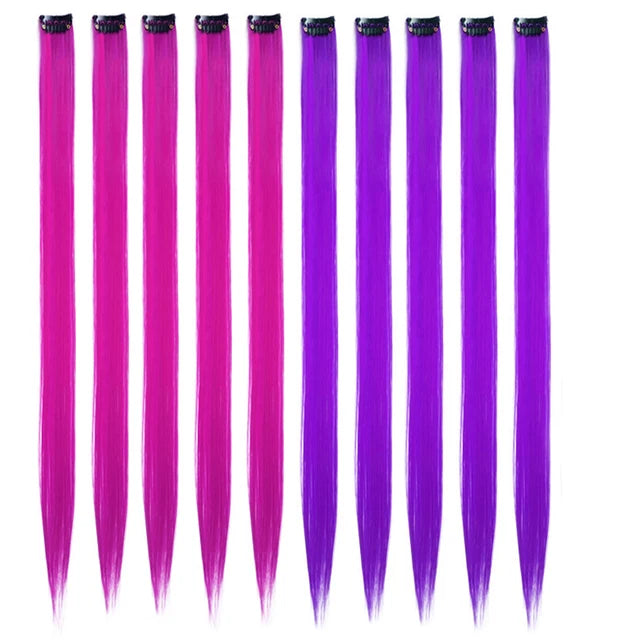 10Packs Straight Colored Clip-In Hair One Piece Long Synthetic Rainbow 22 Inchhair ex