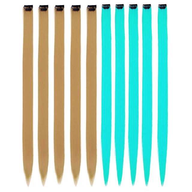 10Packs Straight Colored Clip-In Hair One Piece Long Synthetic Rainbow 22 Inchhair ex