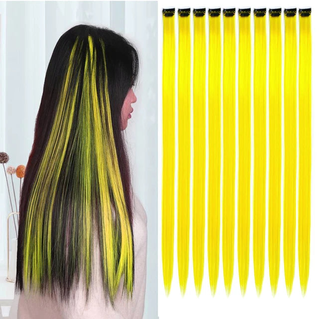 10Packs Straight Colored Clip-In Hair One Piece Long Synthetic Rainbow 22 Inchhair ex