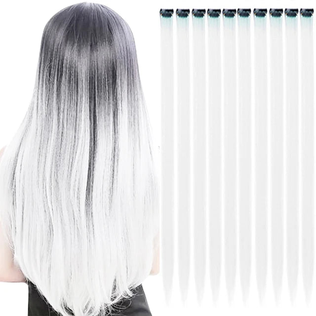 10Packs Straight Colored Clip-In Hair One Piece Long Synthetic Rainbow 22 Inchhair ex