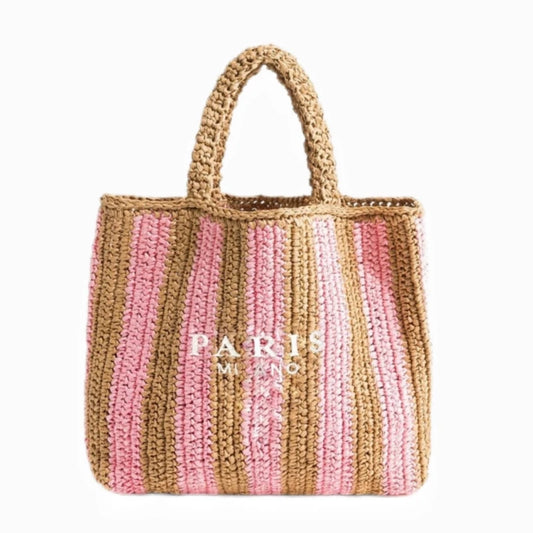 Fashion Striped Beach Straw Knitting Shoulder Bag