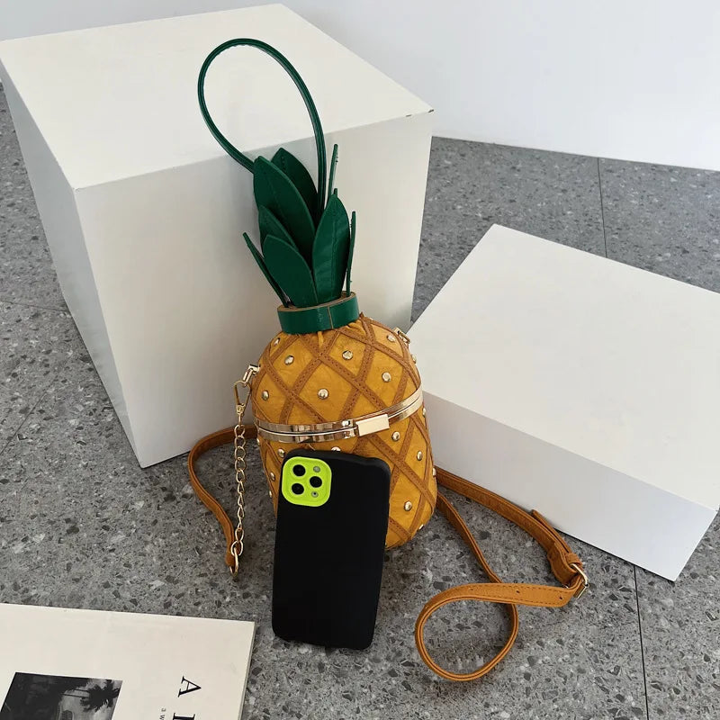 Hip Hop Women's Party Pineapple Shape Fashion Leather Bucket Crossbody Bags