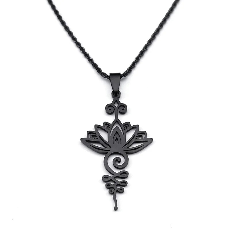 Artistic Lotus Flower Pendant Necklace - Stainless Steel Healing Chakra Necklaces