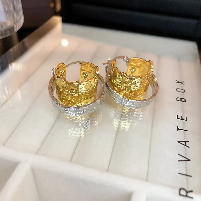 Korean Double-layer Metal Irregular Circle Hoop Earrings