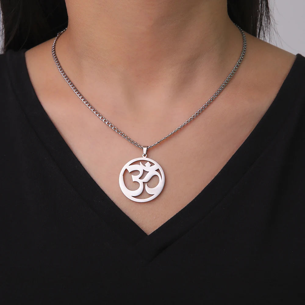 Dawapara India Tamil Om Symbol with Trident Pendant Stainless Steel Necklace