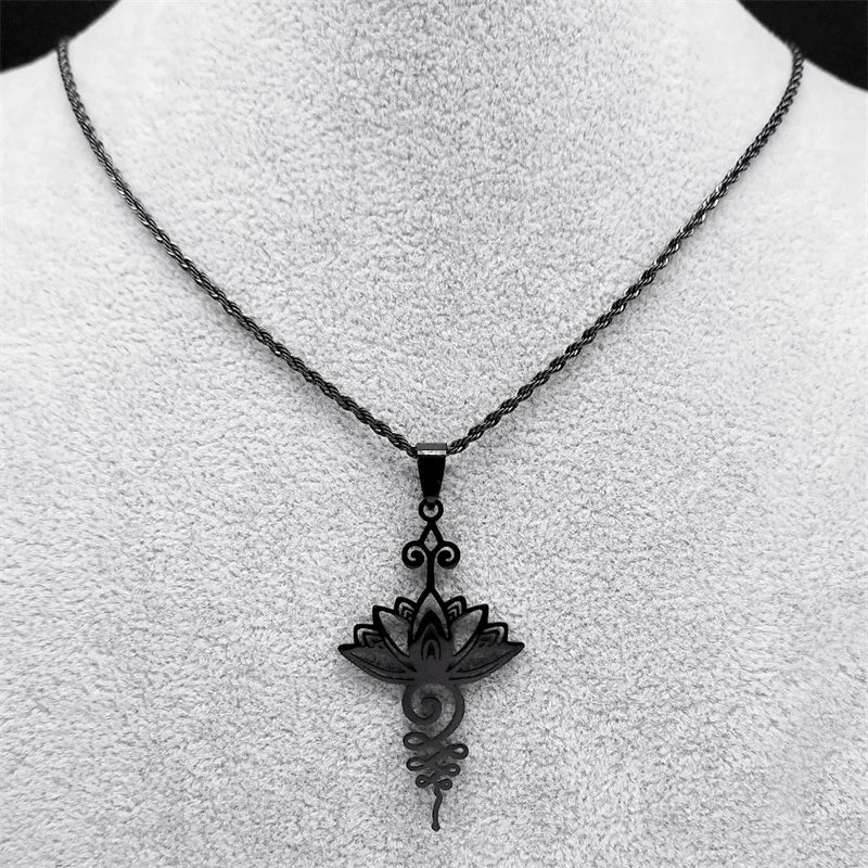 Artistic Lotus Flower Pendant Necklace - Stainless Steel Healing Chakra Necklaces