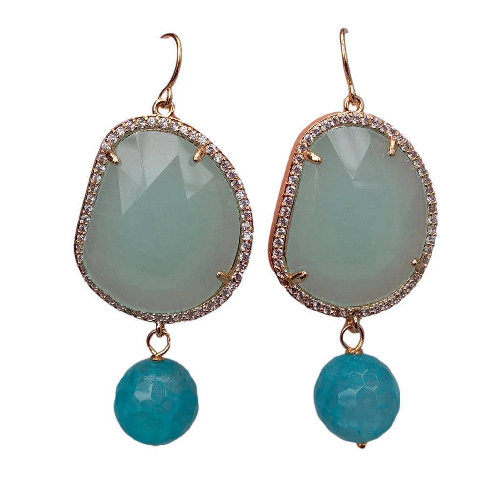 2 Rows Blue Faceted Agate Turquoise Cultured White Biwa Pearl Crystal Necklace Bracelet Earrings Set