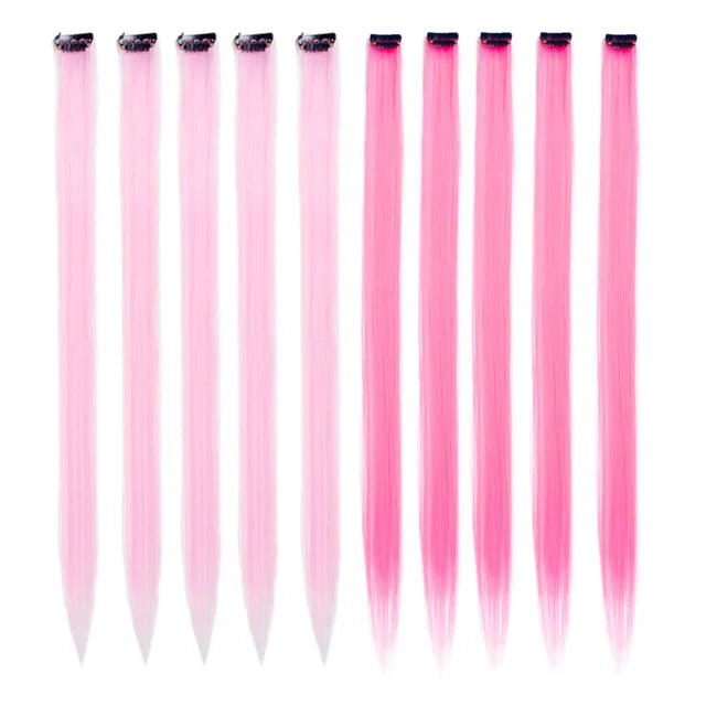 10Packs Straight Colored Clip-In Hair One Piece Long Synthetic Rainbow 22 Inchhair ex
