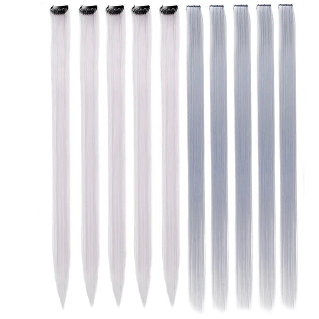 10Packs Straight Colored Clip-In Hair One Piece Long Synthetic Rainbow 22 Inchhair ex