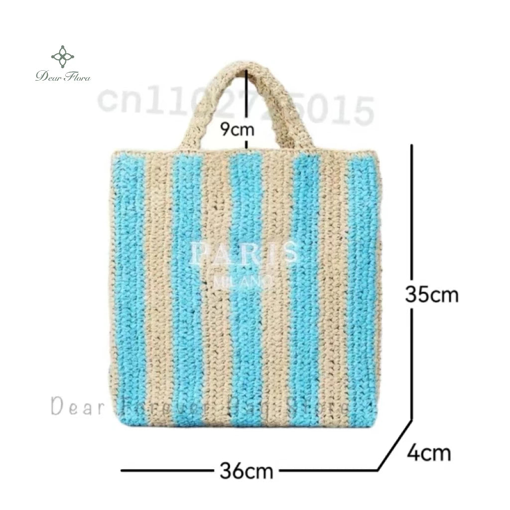 Fashion Striped Beach Straw Knitting Shoulder Bag