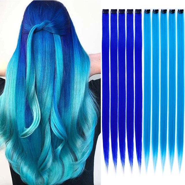 10Packs Straight Colored Clip-In Hair One Piece Long Synthetic Rainbow 22 Inchhair ex