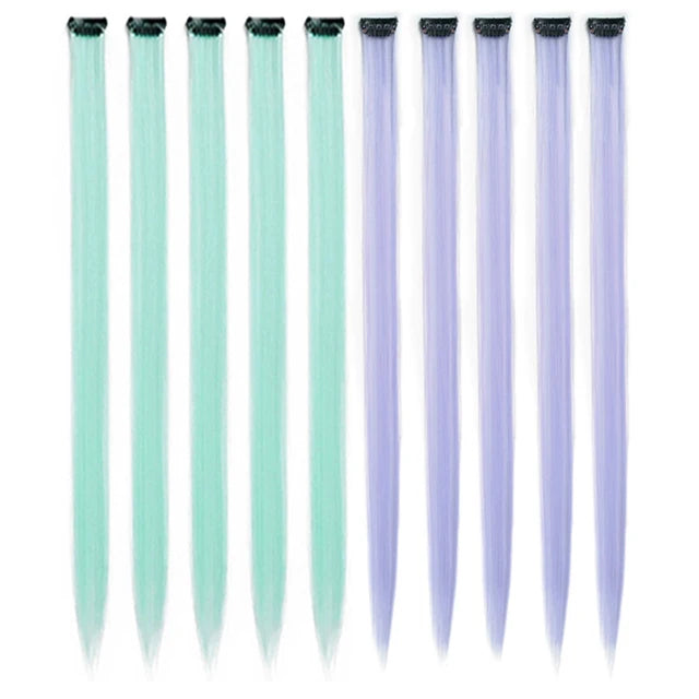 10Packs Straight Colored Clip-In Hair One Piece Long Synthetic Rainbow 22 Inchhair ex