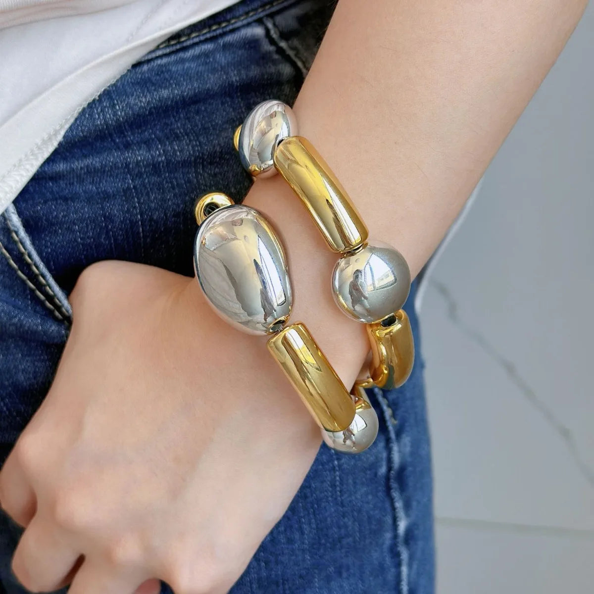 Metal Glossy Irregular Chunky Elastic Bracelets