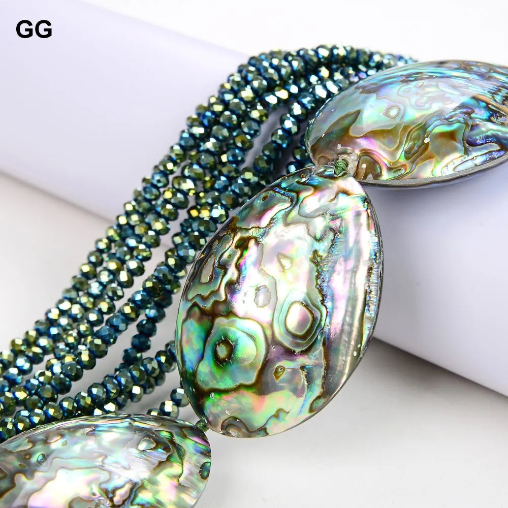 GG Natural 22" Paua Abalone Shell Green Crystal Pendant Necklace