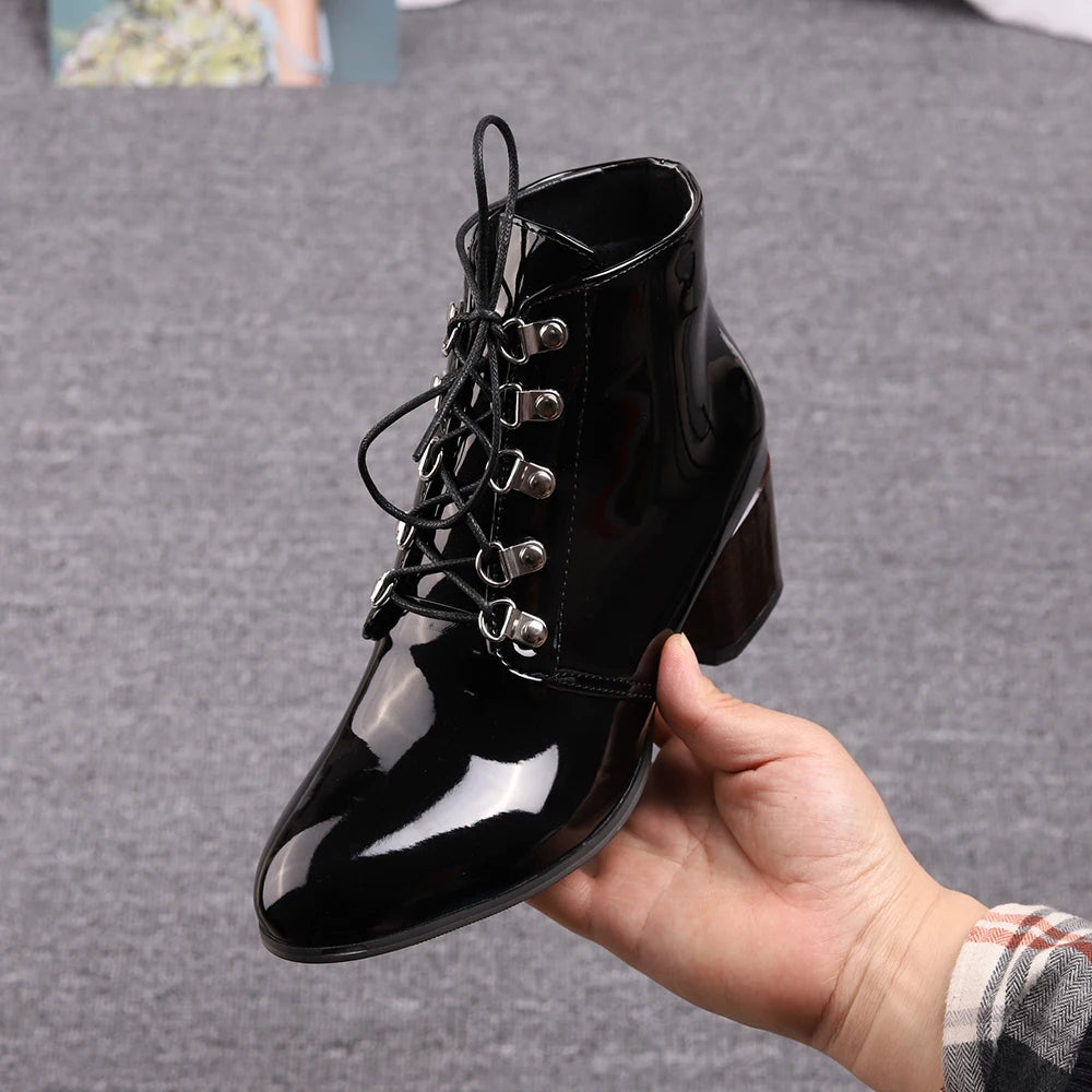 Diane Lockhart Lace-up Patent Leather Ankle Boots